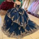 Beaded Navy Blue Shiny Quinceanera Dresses Appliques Lace Beads Ball Gown Princess Sweet 16 Year Girl vestidos de 15 anos xv