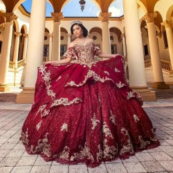 Beaded Red Lace AppliquesTulle Cape15 Dress Quinceanera Dresses 2024 Off the Shoulder Ball Gown Princess Formal Occasion