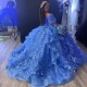 Beading Blue Shiny Quinceanera Dress Lace Applique Sequins Off the Shoulder Mexican Sweet 16 Vestidos De XV 15 Anos