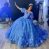 Beading Blue Shiny Quinceanera Dress Lace Applique Sequins Off the Shoulder Mexican Sweet 16 Vestidos De XV 15 Anos