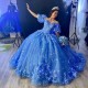 Beading Blue Shiny Quinceanera Dress Lace Applique Sequins Off the Shoulder Mexican Sweet 16 Vestidos De XV 15 Anos