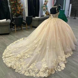 Beading Champagne Shiny Ball Gown Quinceanera Dresses Spaghetti Strap Sleeveless Floral Appliques Lace Corset Vestidos De 15 Anos