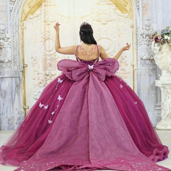 Beading Glittering Maroon Butterfly Quinceanera Dresses Bow Off-Shoulder Vestidos De 15 Anos Party Prom Princess Dress