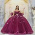 Beading Glittering Maroon Butterfly Quinceanera Dresses Bow Off-Shoulder Vestidos De 15 Anos Party Prom Princess Dress