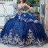 Beading Navy Blue Quinceanera Dresses Ball Gown Gold Lace Applique Tiered Corset Sweet 16 Vestidos De XV 15 Anos