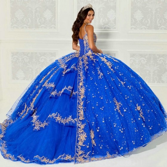 Beading Royal Blue Princess Quinceanera Dress Ball Gown Lace Applique Tull Spaghetti Strap Corset Sweet 16 Vestido 15 De Anos