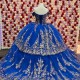 Beading Royal Blue Shiny Quinceanera Dress Ball Gown Off The Shoulder Lace Applique Tull Corset Sweet 16 Vestidos De 15 Anos