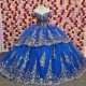 Beading Royal Blue Shiny Quinceanera Dress Ball Gown Off The Shoulder Lace Applique Tull Corset Sweet 16 Vestidos De 15 Anos