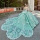 Beads Green Shiny Quinceanera Dresses Luxury Crystal Appliques Flower Off the Shoulder Sweet Vestidos De 15 Girls Ball Gowns