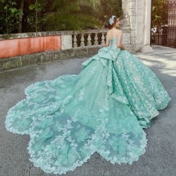 Beads Green Shiny Quinceanera Dresses Luxury Crystal Appliques Flower Off the Shoulder Sweet Vestidos De 15 Girls Ball Gowns