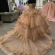 Beads Pink Sparkly Princess Quinceanera Dresses Flower Ball Gown Birthday Gown Tulle Lace-Up Sweet 16 Dresses vestidos de 15