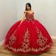 Beads Red Ball Gown Quinceanera Dresses Gold Appliques Lace Off the Shoulder Corset Sweet 15 Vestidos De 15 Anos