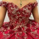 Beads Red Ball Gown Quinceanera Dresses Gold Appliques Lace Off the Shoulder Corset Sweet 15 Vestidos De 15 Anos