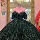 Blackish Green Shiny Sweetheart Quinceanera Dresses Off Shoulder Sequined Beads Chapel Train Corset Prom vestido de15 anos