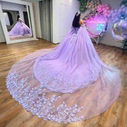 Butterflies Lavender Quinceanera Dresses Ball Gown Birthday Party Dress Sweet 16 Dress Lace Up Tulle With Cape vestido de 15