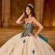 Crystal Champagne Beading Ball Gown Quinceanera Dress 3D Flowers Appliques Lace Corset Mexico Vestidos De 15 Anos