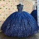 Crystal Navy Blue Sweet 16 Princess Sweetheart Quinceanera Dress Applique Lace Beading Ball Gown Corset Vestidos De 15 Anos