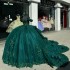 Emerald Green Shiny Quinceanera Dresses Princess Sweet 15 Years Girl Birthday Party Dresses Appliques Lace Beads Vestidos De