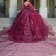 Gillter Red Princess Quinceanera Dresses Applique Beads Crystal Tull Corset Lace-up vestidos de 15 anos Prom Sweet 16