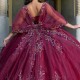 Gillter Red Princess Quinceanera Dresses Applique Beads Crystal Tull Corset Lace-up vestidos de 15 anos Prom Sweet 16