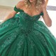 Glitter Emerald Green Princess Quinceanera Dresses Ball Gown Lace Appliques Crystals Beads Prom Party Sweet 16 Dress Vestidos De