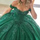 Glitter Emerald Green Princess Quinceanera Dresses Ball Gown Lace Appliques Crystals Beads Prom Party Sweet 16 Dress Vestidos De