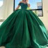 Glitter Emerald Green Princess Quinceanera Dresses Ball Gown Lace Appliques Crystals Beads Prom Party Sweet 16 Dress Vestidos De