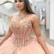 Glitter Pink Quinceanera Dress Ball Gown Off The Shoulder Lace Applique Beaded Cryatal Tull Mexico Corset Sweet 16 Vestidos De