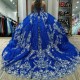 Glitter Royal Blue Quinceanera Dress Off Shoulder Appliques Lace Beads Crystal Tull Sweet 16 Dress 2024 Vestidos De 15 Anos