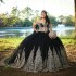 Glittering Black Quinceanera Dresses Formal Applique With Cape Birthday Party Ball Gown Off the Shoulder Vestidos De 15 Anos