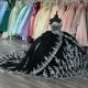 Glittering Black Sweetheart Quinceanera Dresses Formal Applique Beads Birthday Party Ball Gown Off the Shoulder Vestidos De 15