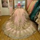 Gold Appliques Pink Shiny Quinceanera Dresses Vestidos De 15 Anos Ball Gown Formal Birthday Party Prom Gown Corset Back Train