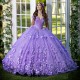 Gorgeous Lavender Sweetheart Off The Shoulder Quinceanera Dress Ball Gown Sweep Train Tulle Beads 3DFlower Princess Party Prom