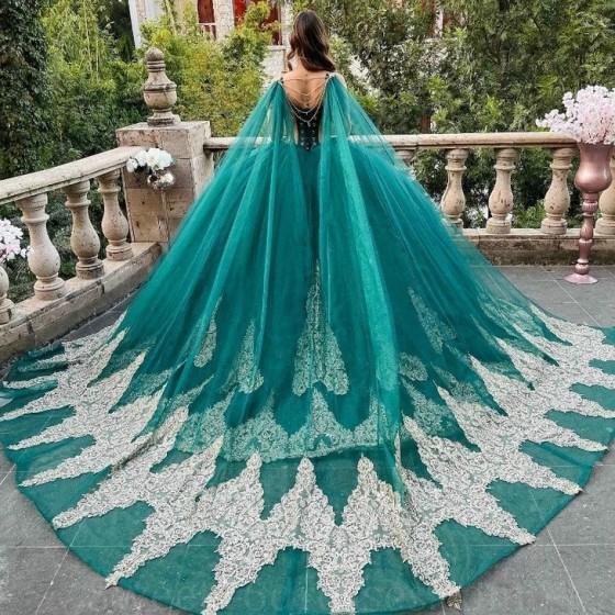 Haute Couture Gorgeous Green Shiny Quinceanera Dresses Gold Applique Ball Gown Princess Birthday Party Sweet