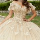 Light Champagne Shiny Ball Gown Quinceanera Dress Corset Lace Beading Sequins Bow Off the Shoulder Sweet 16 Dress Vestidos De XV