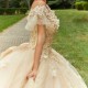 Light Champagne Shiny Ball Gown Quinceanera Dress Corset Lace Beading Sequins Bow Off the Shoulder Sweet 16 Dress Vestidos De XV