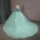 Light Green Shiny O-Neck 3D Flowers Beads Quinceanera Dress Ball Gown Puffy Dress 16th Birthday Debut vestido de charra 15 anos