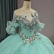 Light Green Shiny O-Neck 3D Flowers Beads Quinceanera Dress Ball Gown Puffy Dress 16th Birthday Debut vestido de charra 15 anos