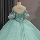 Light Green Shiny O-Neck 3D Flowers Beads Quinceanera Dress Ball Gown Puffy Dress 16th Birthday Debut vestido de charra 15 anos