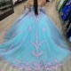 Light Green Shiny Off The Shoulder Quinceanera Dresses Tulle Appliques Beading Pageant Lace Up Vestidos De 15 Anos