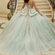 Light Sage Green Shiny Quinceanera Dresses Lace Appliques Beaded Crystal Bow Tulle Corset Princess Sweet 16 Dress Vestidos De 15