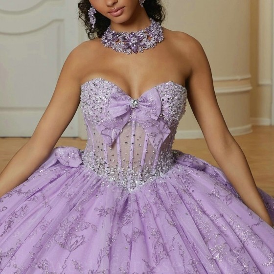 Lilac Off The Shoulder Princess Quinceanera Dress Ball Gown Classic Appliqué Sequin Beads Bow Sweet 16 Dress Vestido De 15 Anos