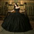 Luxury Black Quinceanera Dress 2024 Ball Gown Princess Chapel Train Applique Lace Ruffle Sweet 15 16 Birthday Party Gown