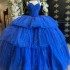 Luxury Blue Shiny Sweetheart Quinceanera Dresses Ball Gown Lace Crystal Beads Sweet 16 Dresses Party Gowns vestidos de 15