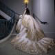 Luxury Champagne Long Sleeve Quinceanera Dresses Beaded Ball Gown Gold Appliques Beads Birthday Party Dress