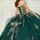 Luxury Emerald Green Quinceanera Dresses Off Shoulder Ball Gown Corset Birthday Party Dress Gold Applique Beads Vestidos De 15