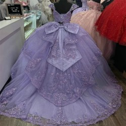 Luxury Glittering Lavender Sweetheart Off-Shoulder Quinceanera Dresses Applique Lace Vestidos De 15 Anos Birthday Party Corset