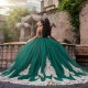 Luxury Green Princess Ball Gown Quinceanera Dresses 2024 Mexico Appliques Lace Beads Tull Birthday Party Vestidos De 15 XV Anos