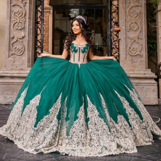 Luxury Green Princess Ball Gown Quinceanera Dresses 2024 Mexico Appliques Lace Beads Tull Birthday Party Vestidos De 15 XV Anos