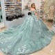 Luxury Green Shiny Quinceanera Dresses Ball Gowns Appliques Lace Formal Party Dress Vestidos De 15 Quinceanera